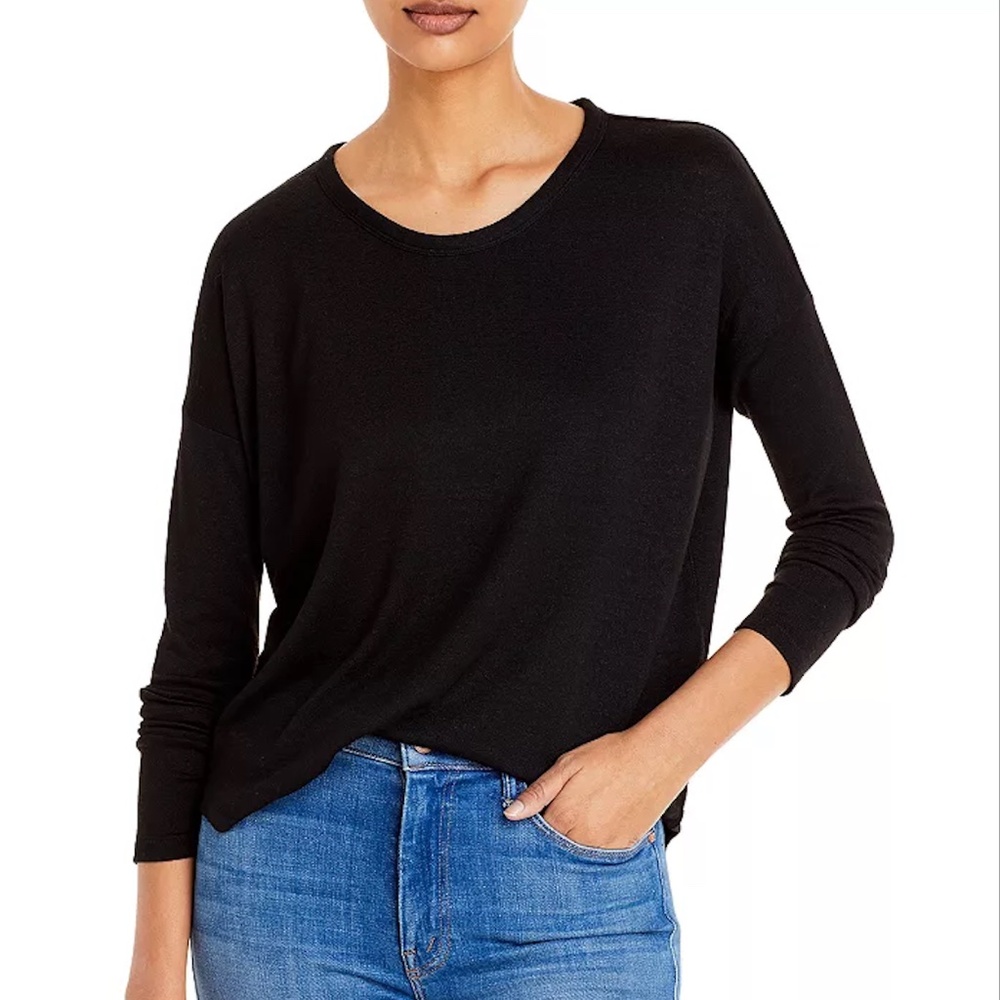 Rag & Bone Knit Long Sleeve Black Crew Neck Tee